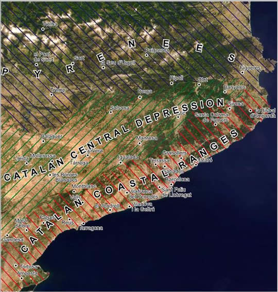 Mapa físico de Cataluña