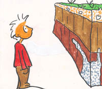 Drawing of a person observing the strata of a terrain