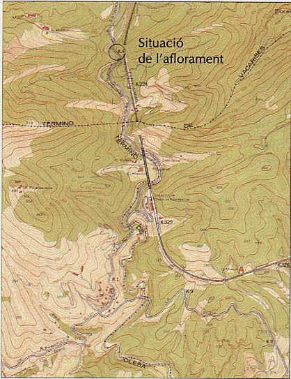 Mapa amb l'ubicació de l'aflorament al terme municipal de Vacarisses